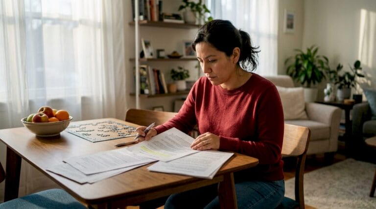 Parent reviewing custody court documents at home