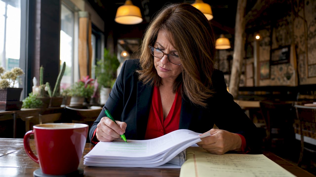Woman reviewing medical records at home