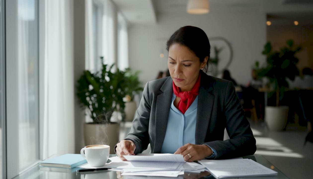 Forensic accountant reviewing financial paperwork