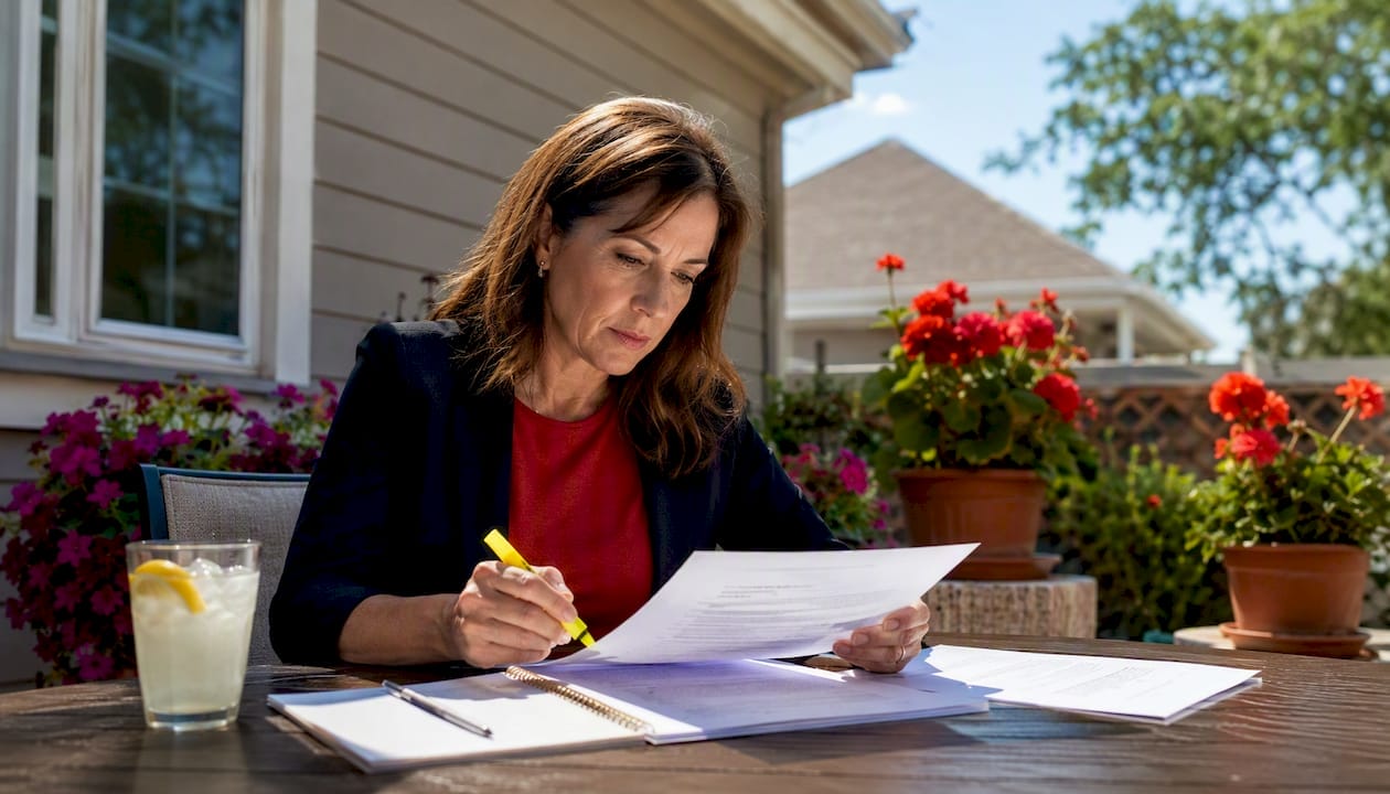 Parent reviewing custody papers at kitchen table