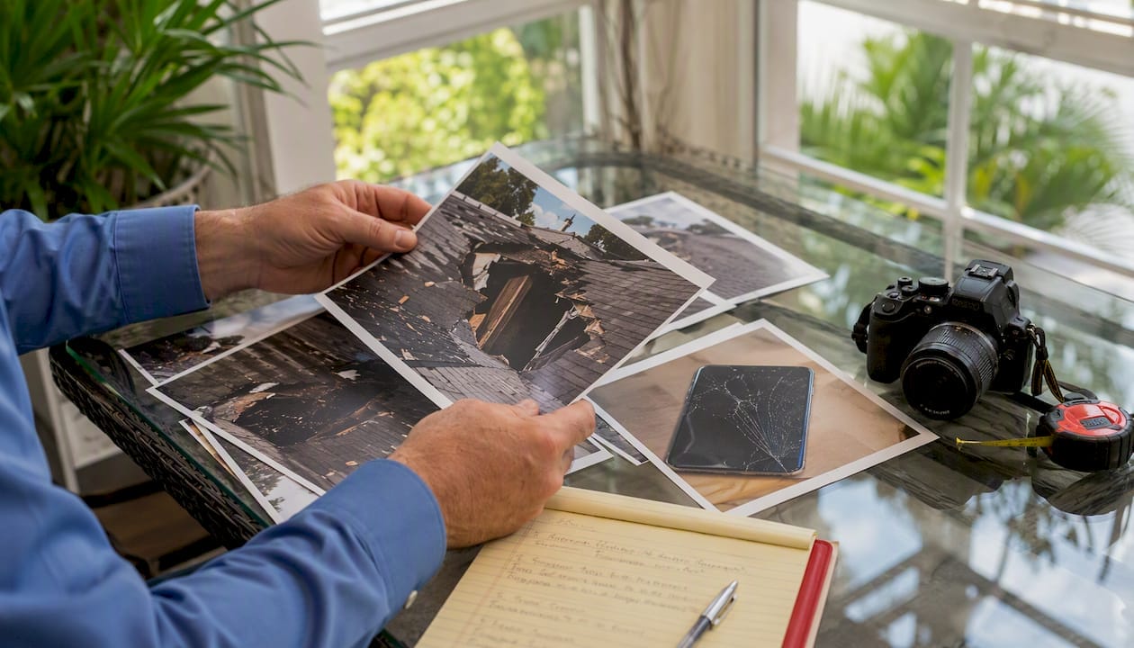 Property Damage Claims: What You Need to Know Hands sorting property damage photos on desk