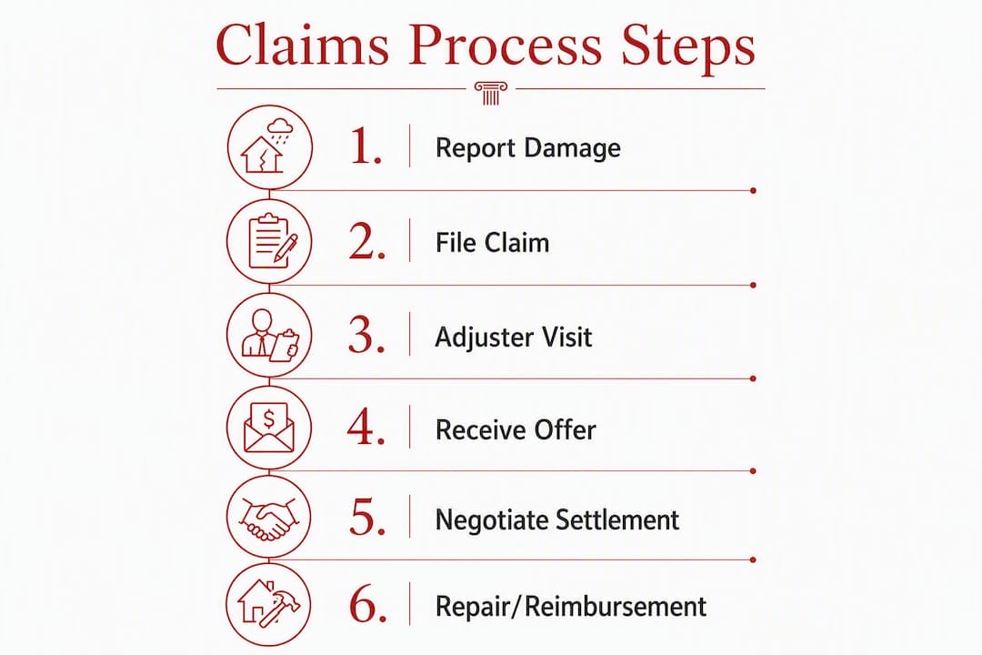 Property Damage Claims: What You Need to Know Infographic illustrating six steps of property damage claims