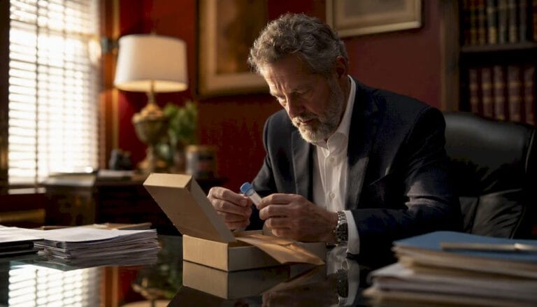 Lawyer examining forensic evidence kit