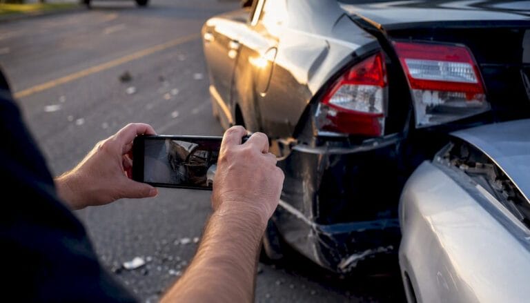 Person photographing damaged car tail lights