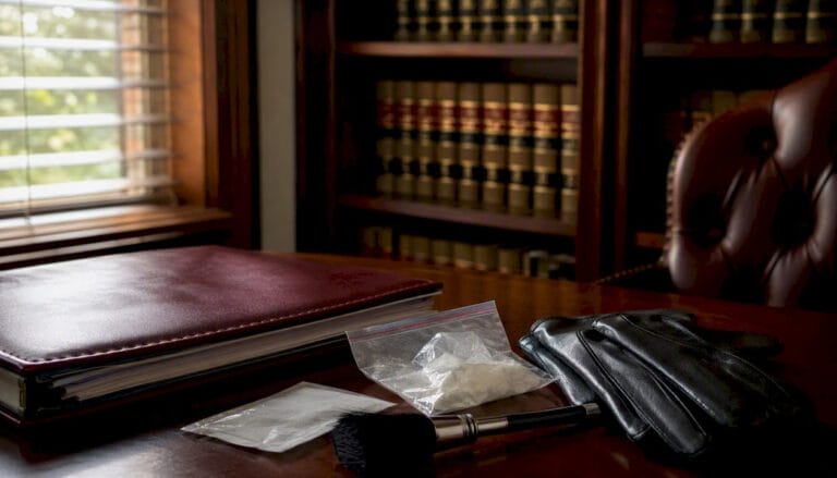 Legal evidence items on lawyer's desk