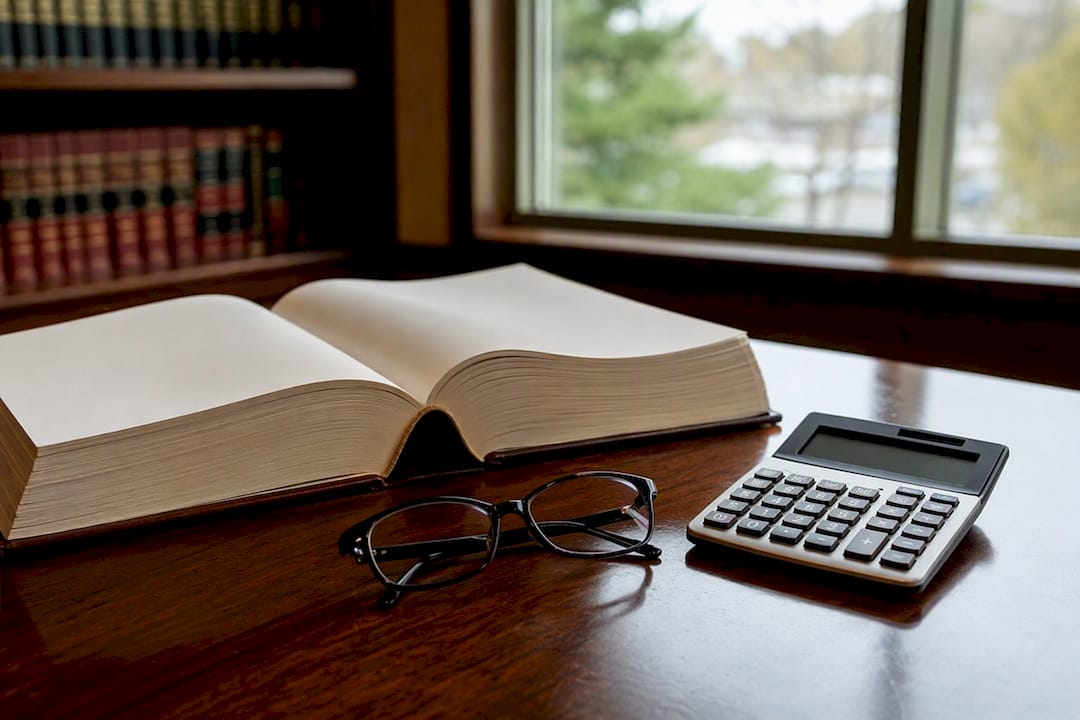 How Injury Compensation Is Calculated: Math and Examples Legal book and calculator on office table