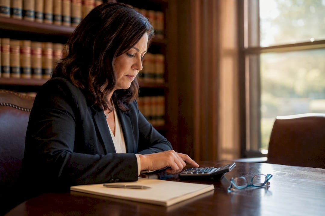 Hands calculating injury compensation at desk