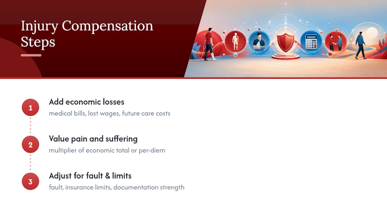 How Injury Compensation Is Calculated: Math and Examples Diagram of injury compensation calculation steps