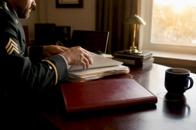 Attorney arranging military legal documents