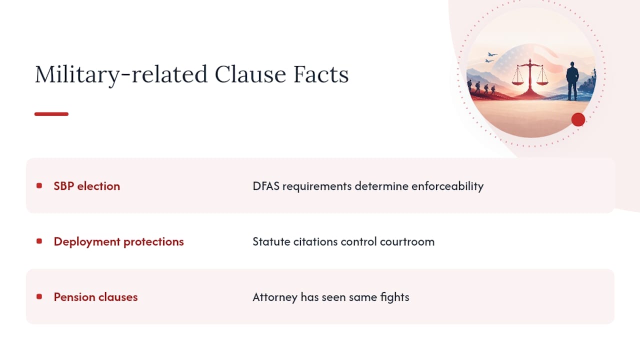 Why a Military-Experienced Attorney Changes the Outcome Diagram comparing key military pension clauses in negotiation