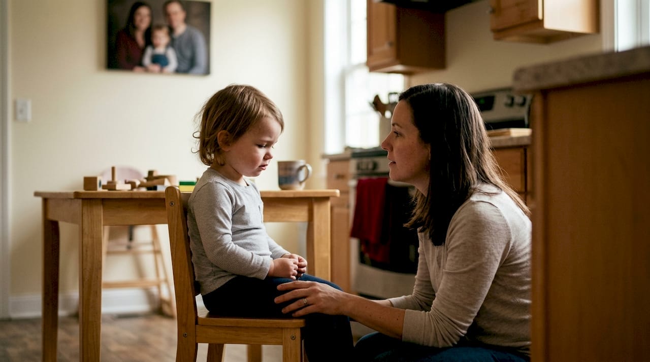 What to Do When You're Facing a Smear Campaign in Divorce Parent calmly talking to upset child in living room