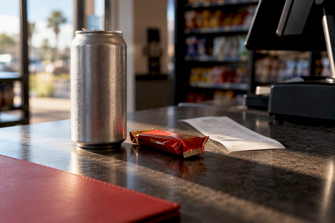 Anonymous retail items beside blurred receipt
