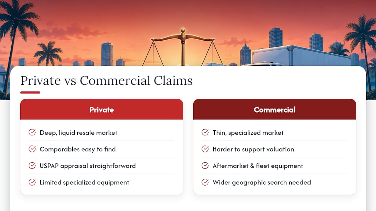 30 Day Lawyer Checklist for Diminished Value in Florida: Case Law & DFS Passenger versus commercial vehicle claim comparison