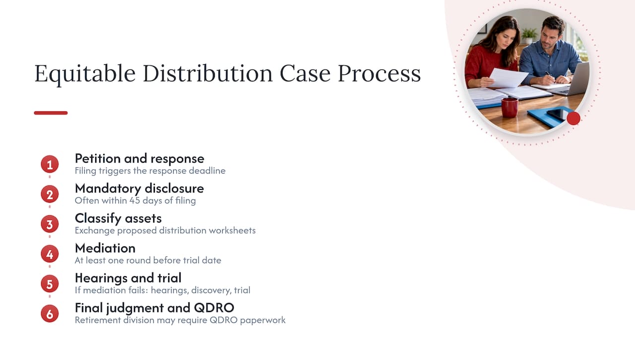 Florida Equitable Distribution: 2024–2026 Rules, Documents to Bring Timeline from divorce filing to property division