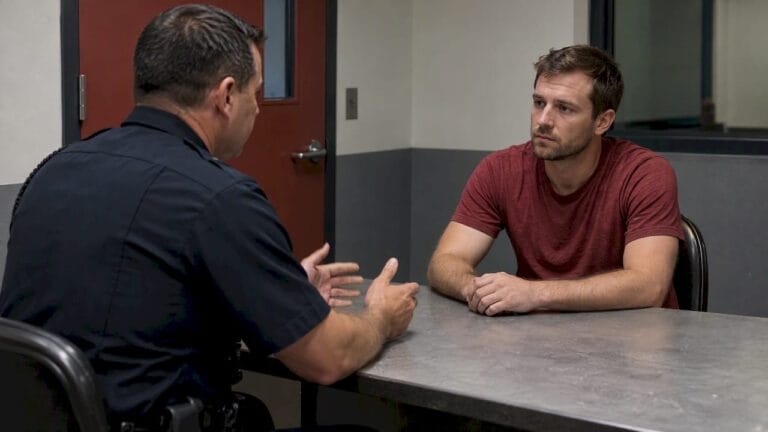 Officer explaining Miranda rights during questioning