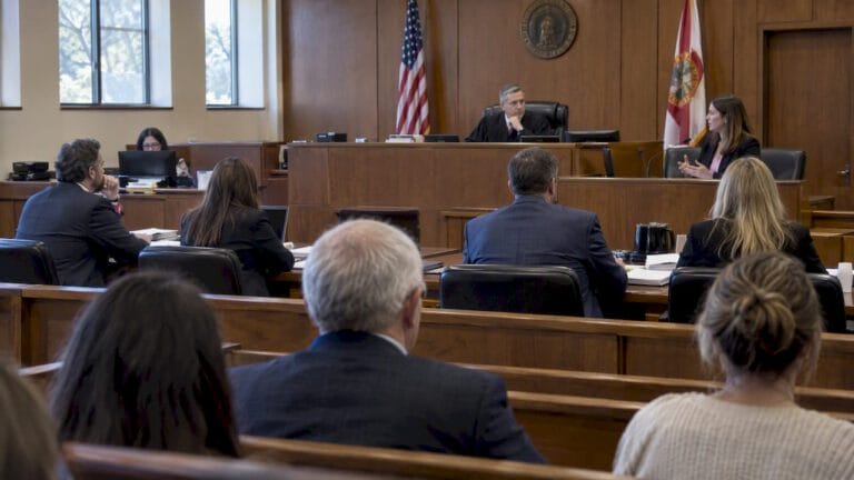 Judge hearing testimony in a Florida divorce trial