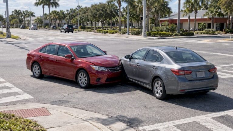 Two cars after a Florida intersection collision