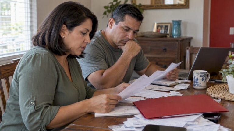 Couple reviewing finances for alimony decision