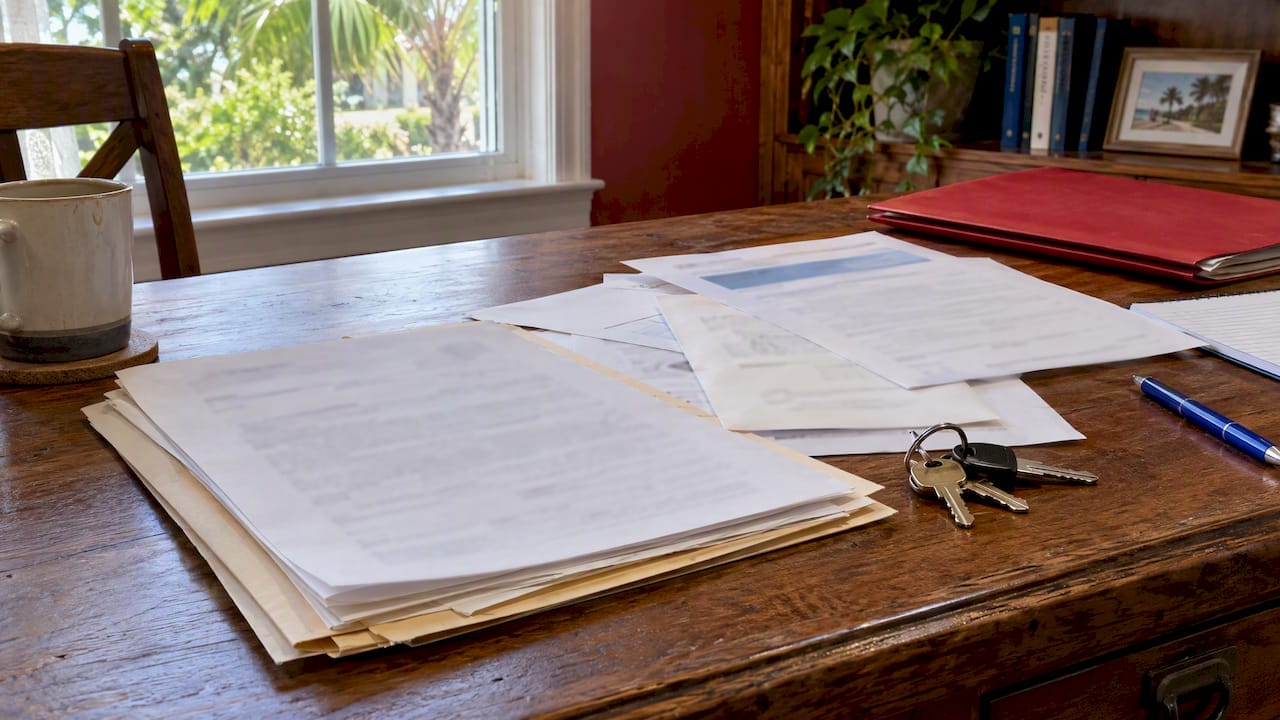 Estate papers beside house keys